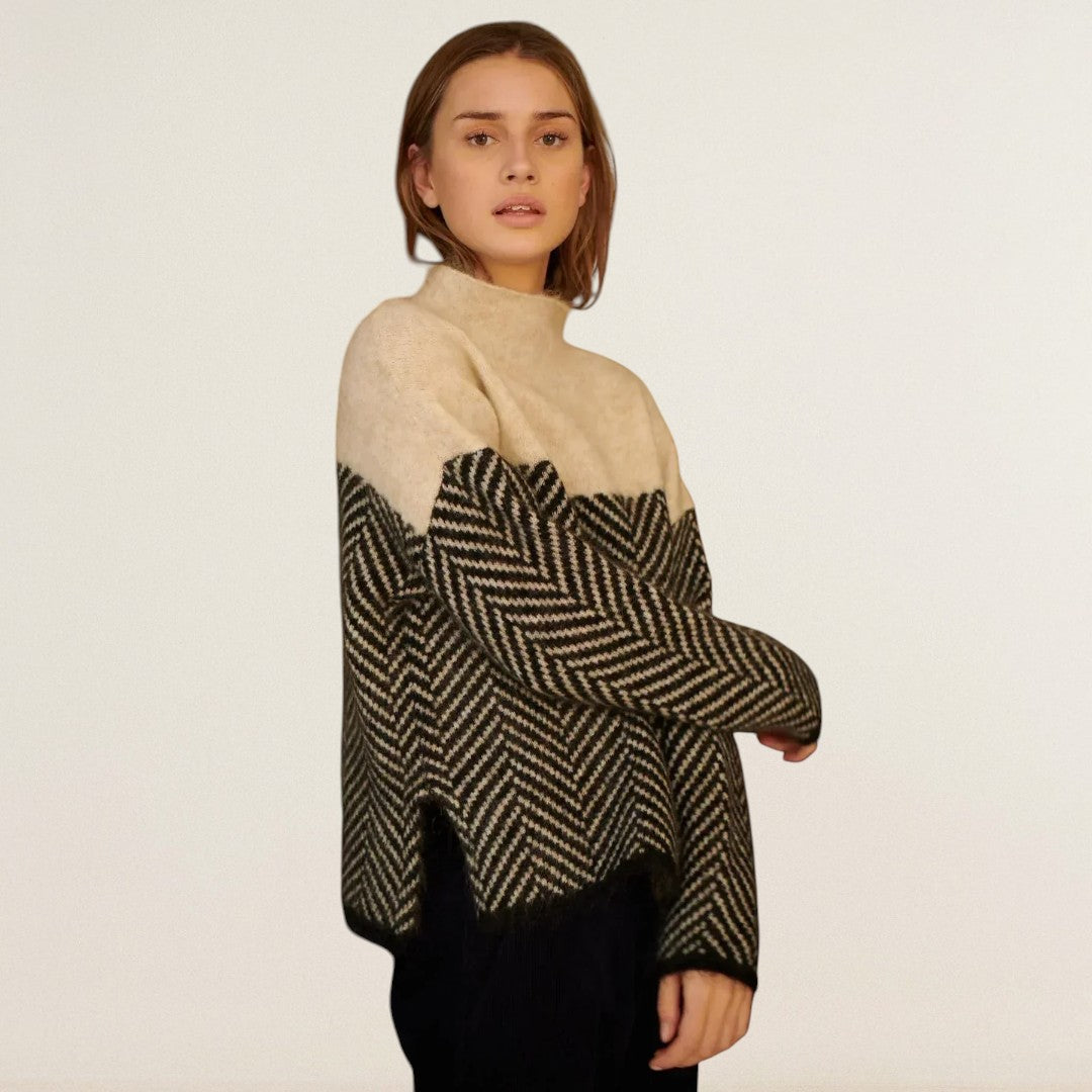 Noelia – Strickpullover mit Kontraststruktur und Stehkragen