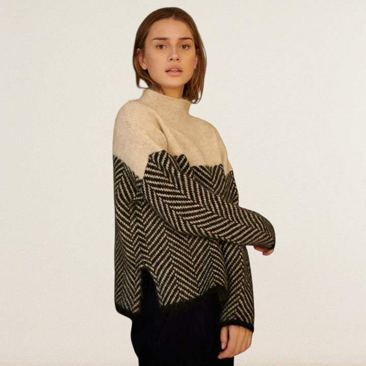 Noelia – Strickpullover mit Kontraststruktur und Stehkragen