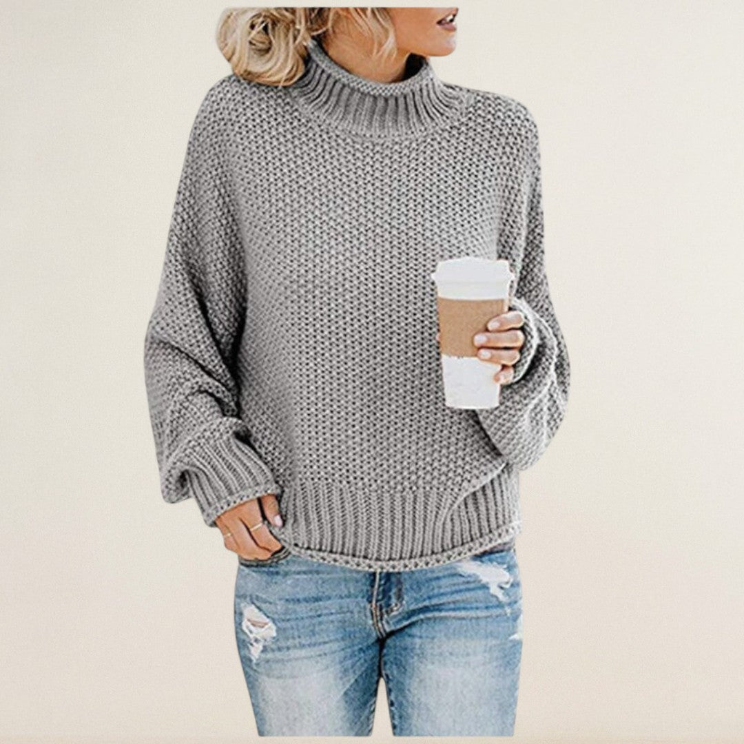 Rahel – Grobstrickpullover mit hohem Kragen