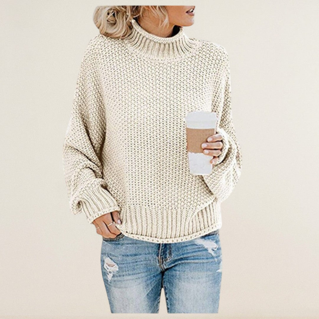 Rahel – Grobstrickpullover mit hohem Kragen