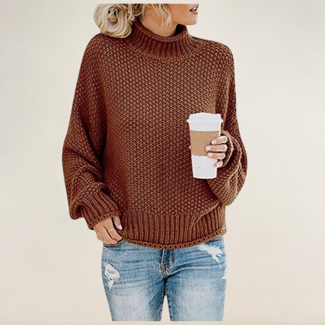 Rahel – Grobstrickpullover mit hohem Kragen