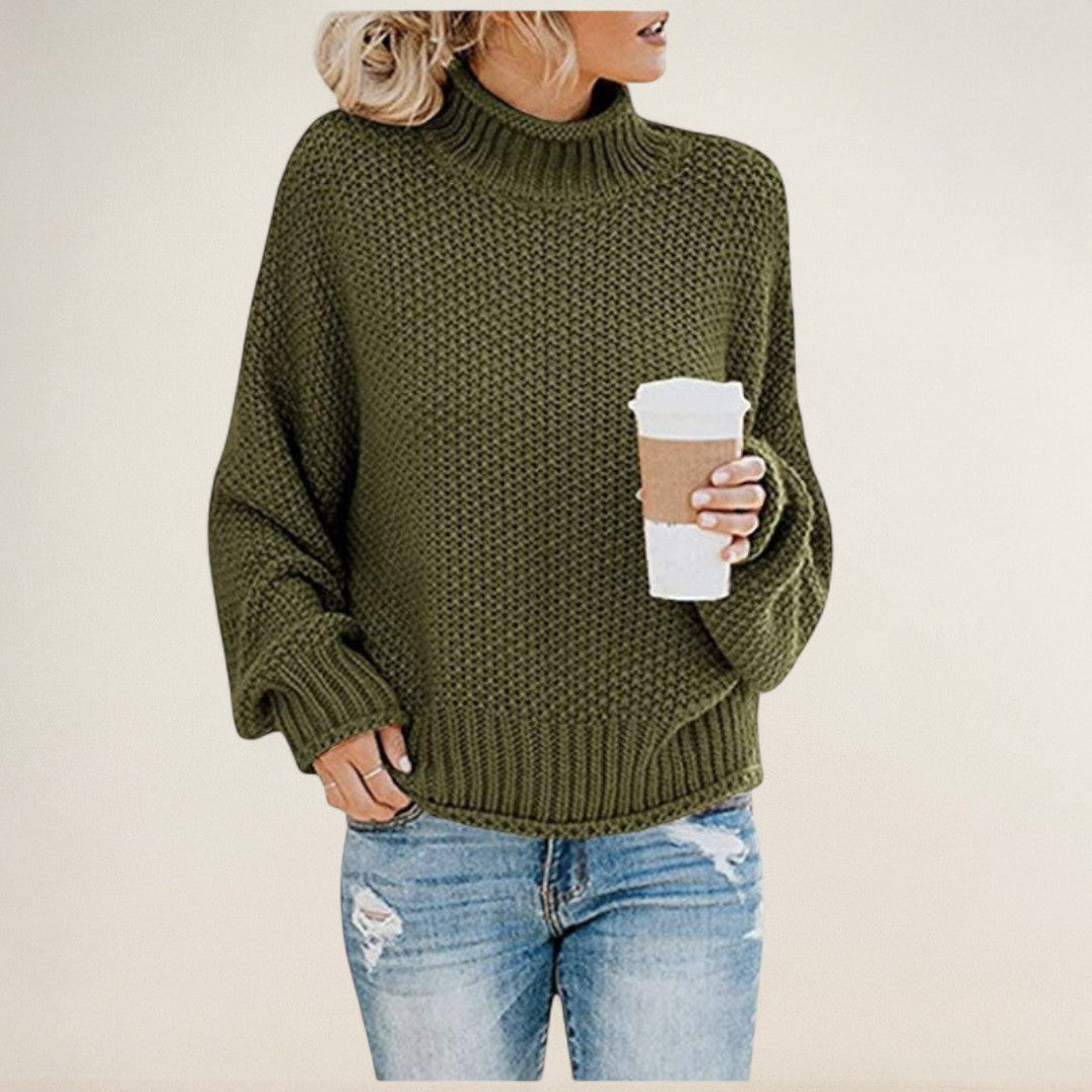 Rahel – Grobstrickpullover mit hohem Kragen