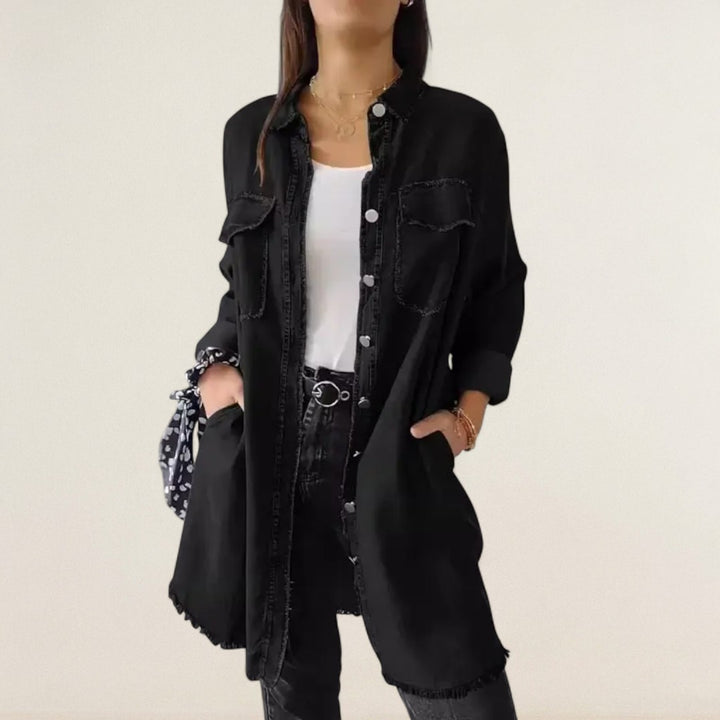 Selina – lockeri Denim-Longbluse mit Taschen