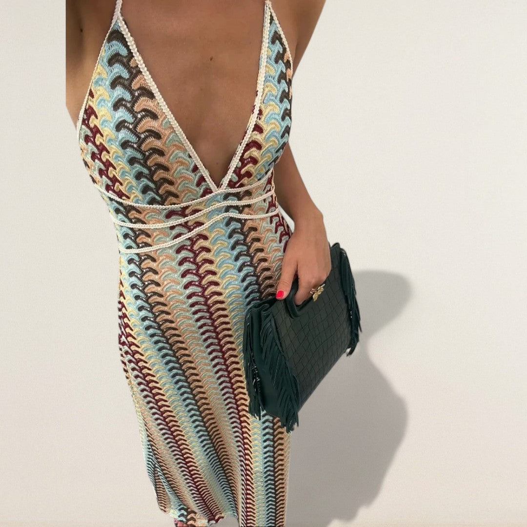 Seraina – luftig’s Hâlterneck-Maxikleid mit Retro-Charme