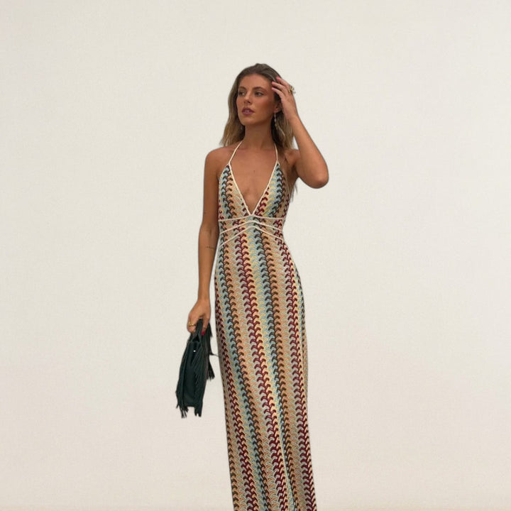 Seraina – luftig’s Hâlterneck-Maxikleid mit Retro-Charme