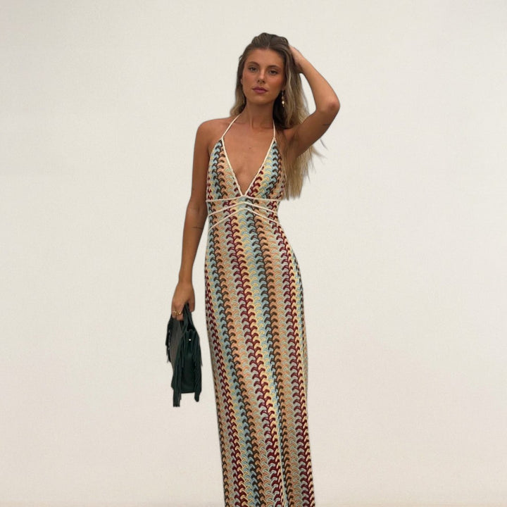 Seraina – luftig’s Hâlterneck-Maxikleid mit Retro-Charme