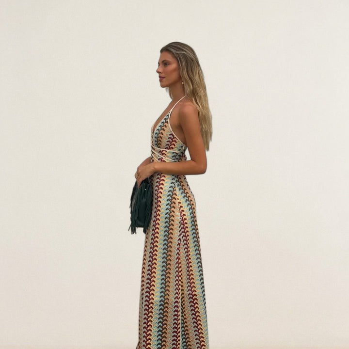 Seraina – luftig’s Hâlterneck-Maxikleid mit Retro-Charme