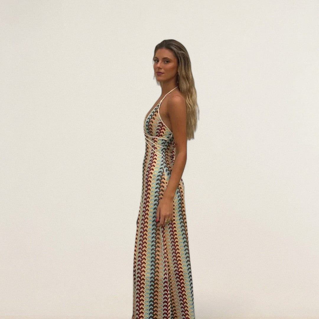 Seraina – luftig’s Hâlterneck-Maxikleid mit Retro-Charme