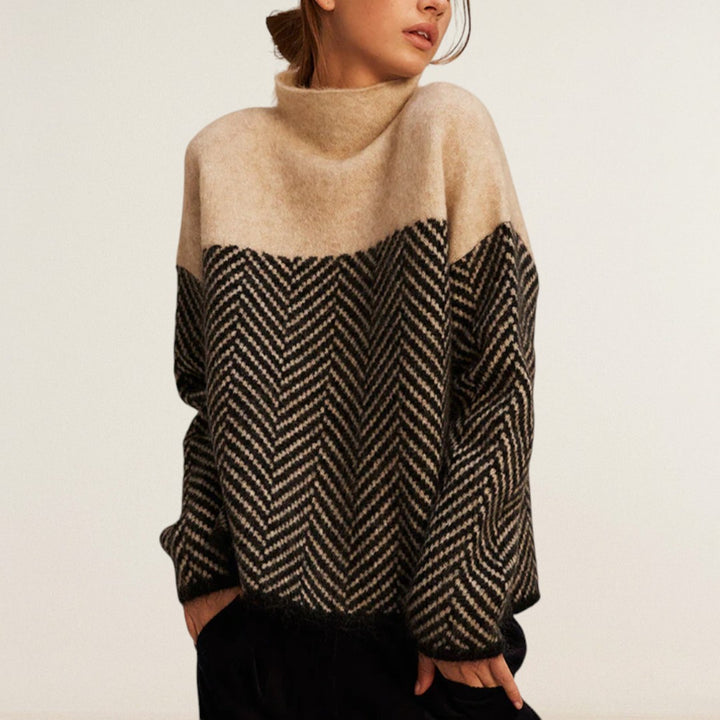 Noelia – Strickpullover mit Kontraststruktur und Stehkragen