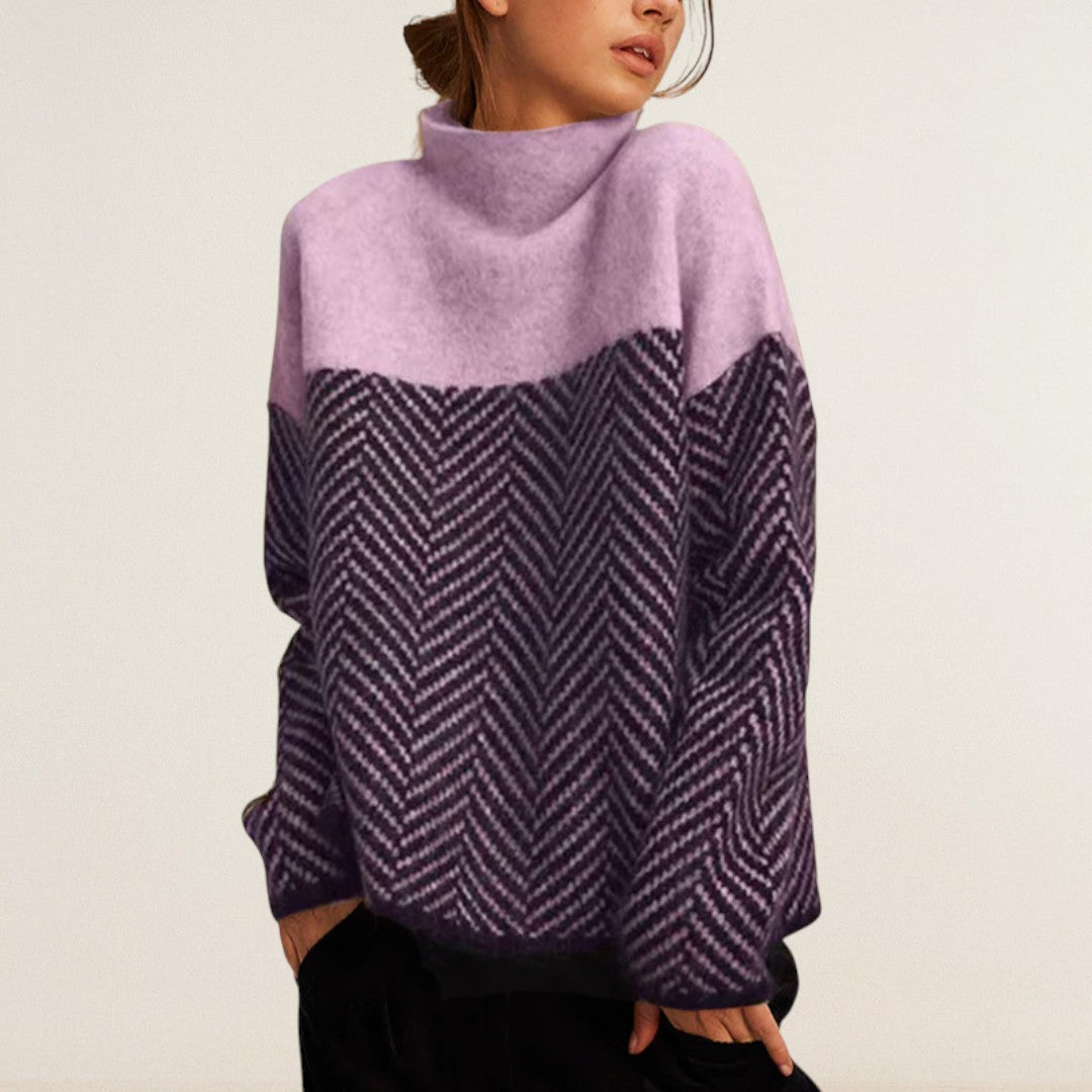 Noelia – Strickpullover mit Kontraststruktur und Stehkragen