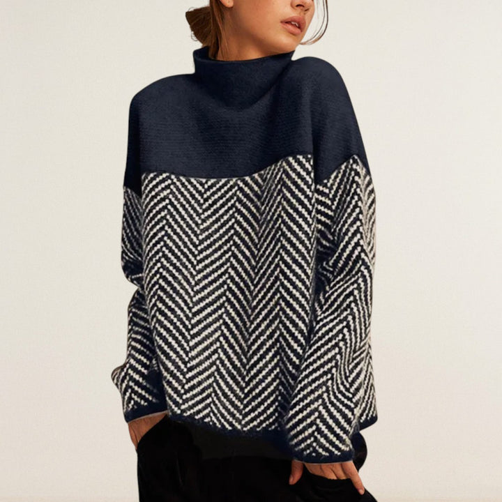Noelia – Strickpullover mit Kontraststruktur und Stehkragen