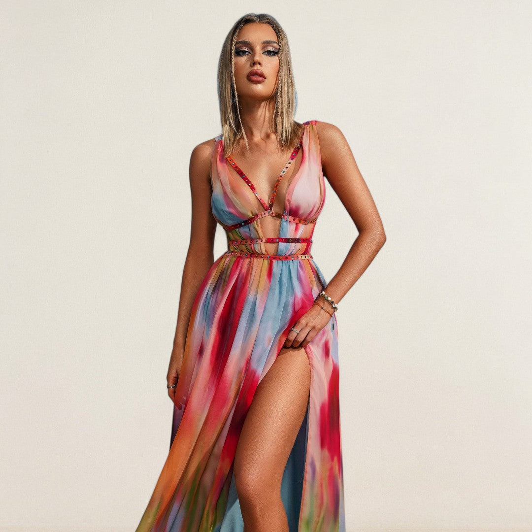 Ariane – fliessends Maxikleid mit verführerischem Schlitz