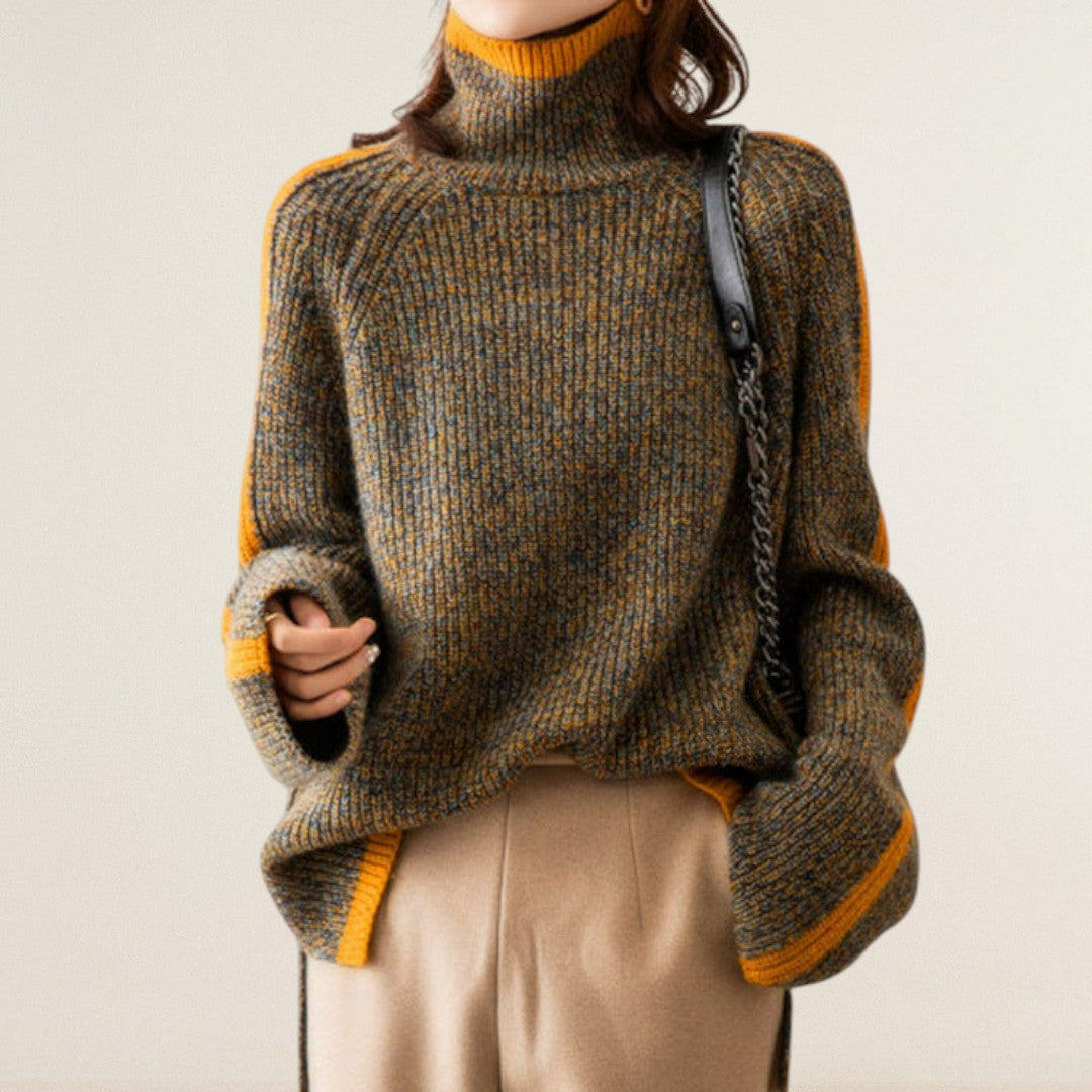 Mirella – Strickpullover mit Kontrastkante und Rollkragen