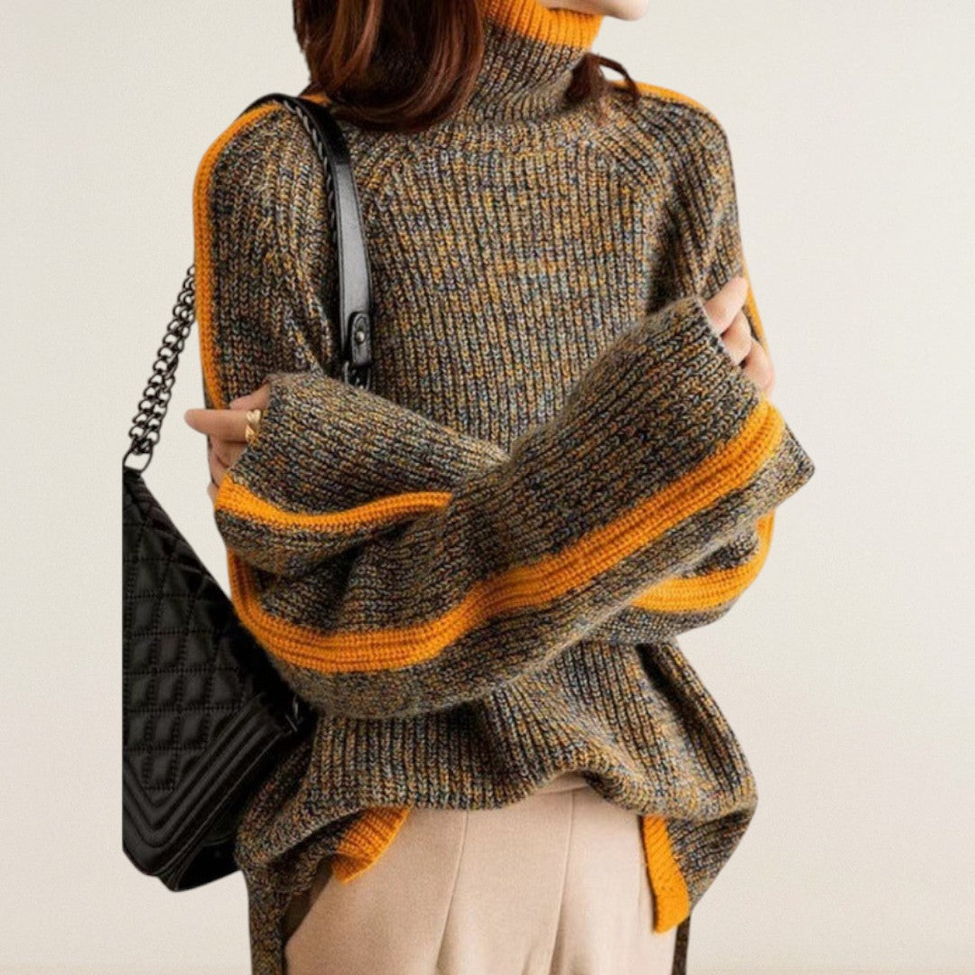 Mirella – Strickpullover mit Kontrastkante und Rollkragen