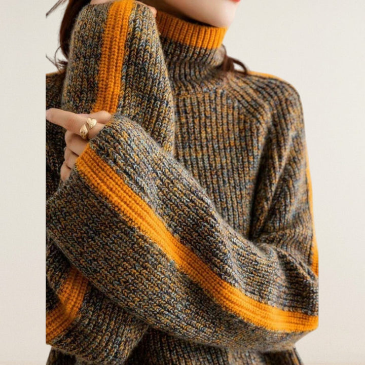 Mirella – Strickpullover mit Kontrastkante und Rollkragen