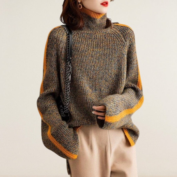 Mirella – Strickpullover mit Kontrastkante und Rollkragen